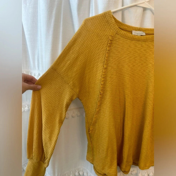 Chenault long sleeve mustard yellow waffle knit blouse size L - Picture 7 of 8